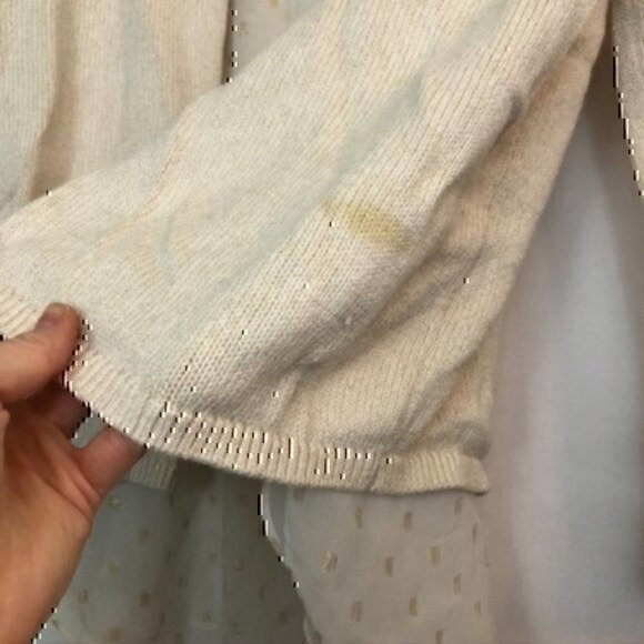 LUCKY BRAND Split Back Sweater Beige Cream Oatmeal Twofer Metallic Mixed Media S - Picture 9 of 10